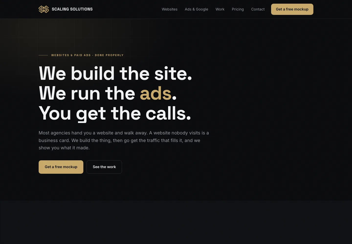 Old Scaling Solutions homepage, dark design